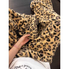 批发美式豹纹<b class='q'>阔腿裤</b>女秋冬<b class='q'>新款</b>高腰抽绳设计感双面绒休闲运动<b class='q'>裤</b>遛弯<b class='q'>裤</b>