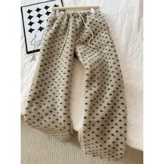 批发实拍!束脚抽绳#灰色提花波点宽松阔腿裤女秋冬新款加厚保暖休闲裤