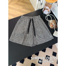 批发大码简约黑白<b class='q'>格子</b>宽松阔腿短<b class='q'>裤</b>女百搭居家短<b class='q'>裤</b>休闲遛弯热<b class='q'>裤</b>