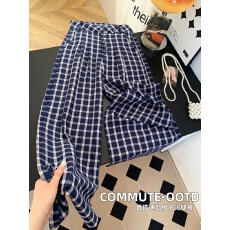 批发韩系排扣<b class='q'>格子</b><b class='q'>阔腿裤</b>女宽松百搭通勤时尚直筒休闲长<b class='q'>裤</b>拖地<b class='q'>裤</b>