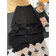 批发简约<b class='q'>百搭</b>百褶宽松阔腿裤女冰丝凉凉纯色高腰垂感直筒休闲裤