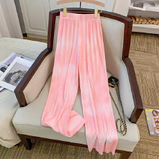 批发大码水波纹休闲阔腿裤女春夏季新款<b class='q'>高腰</b>直筒垂感松紧腰拖地直筒裤