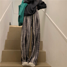 批发大码女装水波纹晕染阔腿裤女2026春夏款宽松垂感直筒休闲拖地<b class='q'>长裤</b>