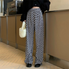 批发大码女装<b class='q'>棋盘</b><b class='q'>格</b>百褶阔腿裤女2026新款休闲拖地裤垂感黑白<b class='q'>格</b>子长裤