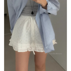 批发【全棉包边有内里】蕾丝花边白色短裤裙女夏季新款法式<b class='q'>高腰</b>显瘦