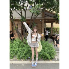批发【天猫质量】韩好甜浅蓝色花苞短裤女小个子低腰泡泡裤格子休闲裤