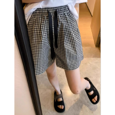 批发【立体腰包边条】<b class='q'>大码</b>黑白格子<b class='q'>短裤</b>夏季阔腿裤女宽松显瘦遮胯<b class='q'>短裤</b>