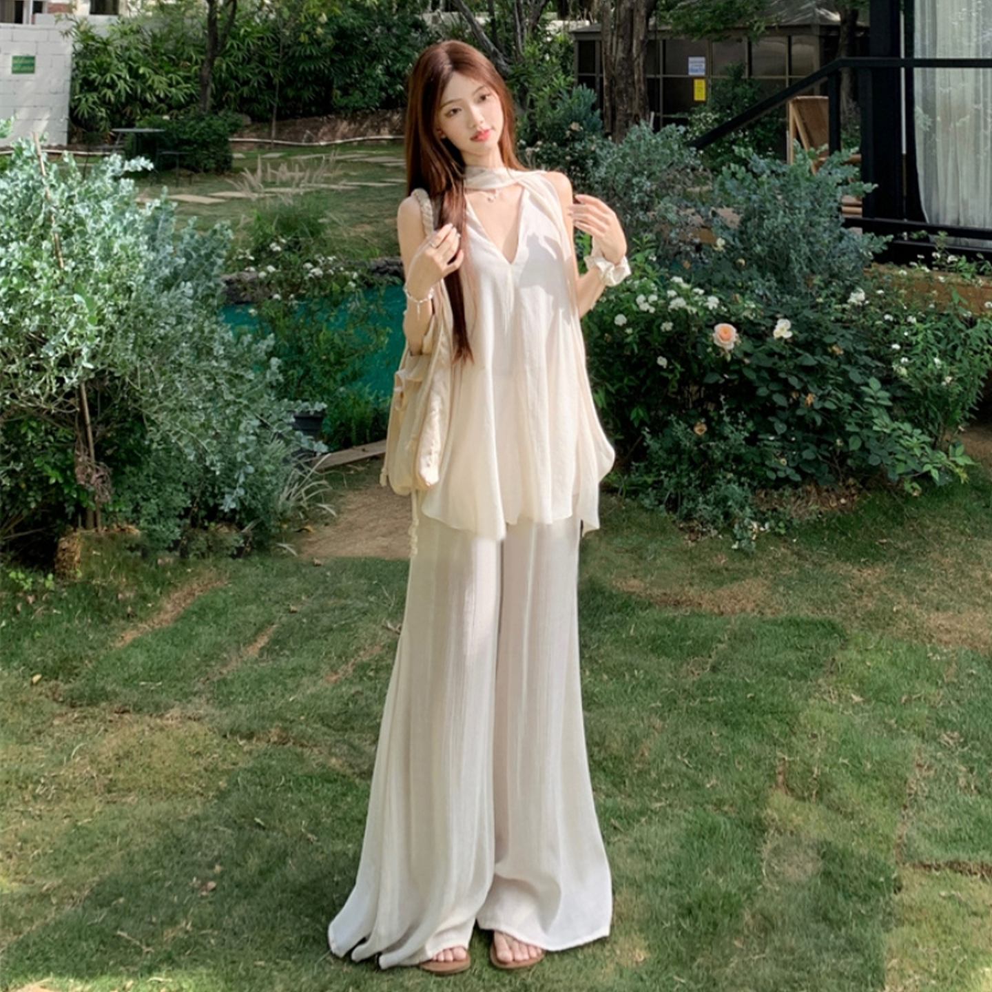 韩系温柔风穿搭一整套女夏季2025新款设计感小众修身显瘦气质套装