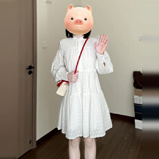 批发白色波点衬衫<b class='q'>连衣裙</b>子女2025新款秋季小个子穿搭气质高级感娃娃裙