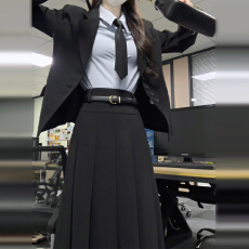 批发黑色西装半身裙女春秋季2025新款小个子高腰显瘦a字中<b class='q'>长款</b>百褶裙