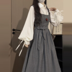 批发白色衬衫<b class='q'>连衣裙</b>子女春秋季2025新款法式巨好看的早秋一整套装长裙