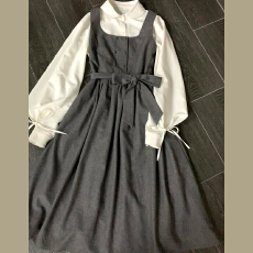 批发白色衬衫<b class='q'>连衣裙</b>子女春秋季2025新款法式巨好看的早秋一整套装长裙