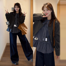 批发韩系氛围感灰色夹克外套女2025秋冬季新款高级感宽松<b class='q'>休闲</b>短款上衣