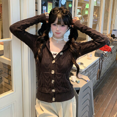 批发慵懒高级感连帽针织毛衣秋冬女2025新款韩系外套软糯加厚开衫上衣