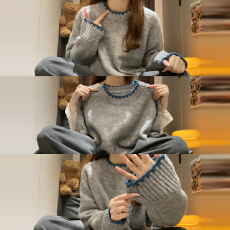 批发灰色松弛感宽松套头针织毛衣女秋冬2025新款慵懒高级感冬季毛线衣