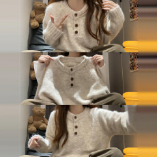 批发韩系圆领软糯慵懒高级感毛衣女秋冬2025新款百搭针织衫巨好看上衣