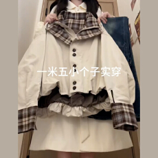 批发复古风格纹拼接翻领短<b class='q'>外套</b>女2025秋季新款韩系小个子工装夹克上衣