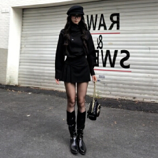 批发高级感长袖黑色连衣裙子女2025新款秋季宽松显瘦西装收腰a字短裙