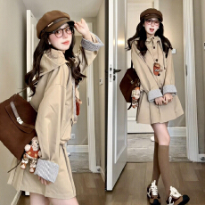 批发格纹拼接连帽风衣短外套女装2025早秋新款韩系流行一整套气质穿搭