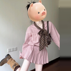 批发巨好看的秋日法式减龄气质粉色条纹连衣裙子女2025新款秋季<b class='q'>衬衫</b>裙