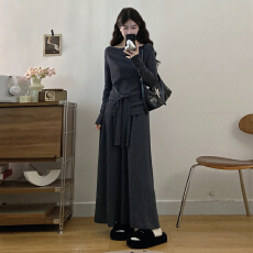 批发2025新款法式长袖针织连衣裙子女秋冬季高级感穿搭一整套长裙套装