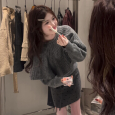 批发入秋穿搭一整套姐系贵感套装女斗篷披肩长袖针织衫波点短裙两件套