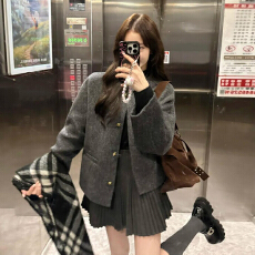 批发韩系小香风毛呢外套女秋冬2025新款高级感小个子宽松显瘦呢子大衣