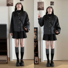 批发韩系小香风毛呢外套女秋冬2025新款高级感小个子宽松显瘦呢子大衣