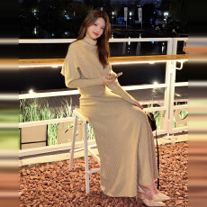 法式高领针织长袖连衣裙子女秋冬季2025年新款巨好看穿搭一整套装