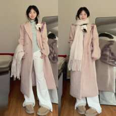 批发粉色巨好看毛呢外套女秋冬季2025年新款高级感超好看宽松<b class='q'>显瘦</b>大衣