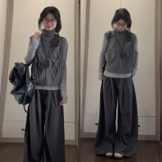 批发2025新款灰色高领马甲毛衣外套女秋冬季内搭打底长袖针织上衣套装