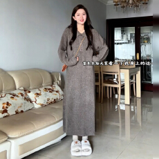 批发韩系慵懒风针织毛衣连衣裙子女秋冬季2025新款巨好看内搭打底长裙