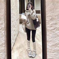 批发连帽套头毛衣女秋冬季2025新款韩系慵懒高级感宽松内搭针织衫上衣