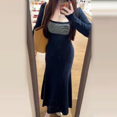 批发韩系辣妹穿搭<b class='q'>条纹</b><b class='q'>连衣裙</b>子女2025新款修身显瘦秋冬季内搭打底长裙