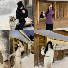 批发韩系深冬穿搭<b class='q'>黑色</b>针织<b class='q'>连衣裙</b>子女秋冬季2025新款巨好看一整套长裙