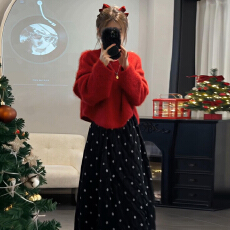 批发圣诞新年战袍红色毛衣连衣裙子女秋冬2025新款穿搭一整套<b class='q'>长裙</b>套装