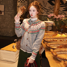 批发圣诞穿搭费尔岛加厚毛衣外套女秋冬2025年新款慵懒风针织开衫上衣