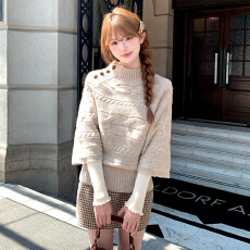 批发小香风高领麻花斗篷毛衣女2025秋季新款高级感慵懒宽松软糯针织衫