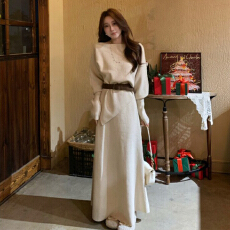 批发韩系一整套深冬穿搭<b class='q'>蝙蝠</b>袖针织衫半身裙两件套装女秋冬季2025新款