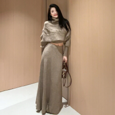 批发2025新款秋冬高领针织毛衣套装裙配大衣内搭巨好看穿搭一整套长裙