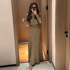批发2025新款秋冬高领针织毛衣套装裙配大衣内搭巨好看穿搭一整套长裙