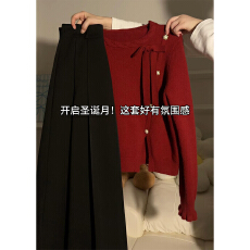 批发跨年新年战袍红色毛衣<b class='q'>连衣裙</b>子女秋冬2026新款巨好看穿搭一整套装