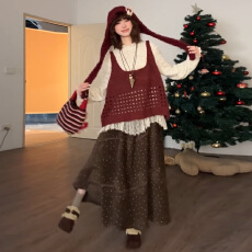 批发针织马甲蕾丝衫<b class='q'>波点</b>半裙女三件套2026新款法式复古新年氛围感穿搭