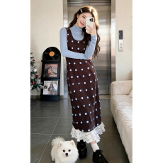 批发韩系<b class='q'>波点</b>高领背心<b class='q'>连衣裙</b>子女秋冬季2025年新款巨好看穿搭一整套装