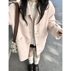 批发粉色毛呢大衣外套女秋冬季2026新款小个子香风独特漂亮巨好看超火