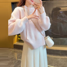 批发巨好看粉色毛衣套装连衣裙子女2025新款秋<b class='q'>冬</b>季穿搭针织长裙高级感