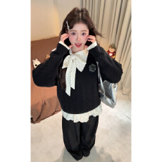 批发韩系慵懒风高级感黑色毛衣女秋<b class='q'>冬</b>季2026新款叠穿打底内搭波点上衣