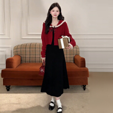 批发过年战袍高级感红色毛衣连衣裙子女秋<b class='q'>冬</b>季2026新款新年穿搭一整套