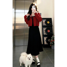 批发过年战袍高级感红色毛衣连衣裙子女秋<b class='q'>冬</b>季2026新款新年穿搭一整套