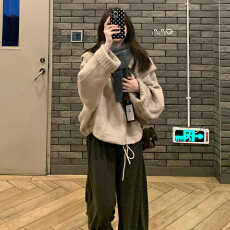 批发韩系松弛感针织拼接连帽长袖毛呢外套女2026<b class='q'>秋</b>冬新款宽松保暖上衣